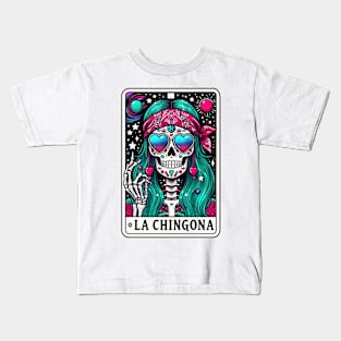 Vibrant Skeleton with Roses and Stars La Chingona Kids T-Shirt